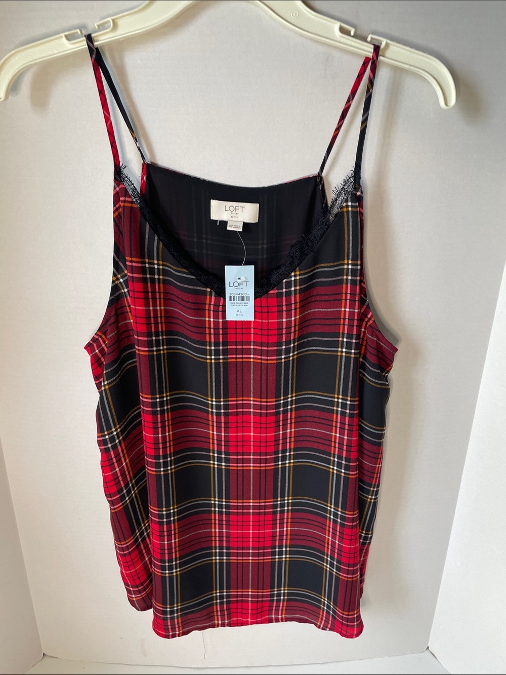 LOFT Outlet Womens XL Petite  Red and Black Plaid Spaghetti Strap Tank NWT